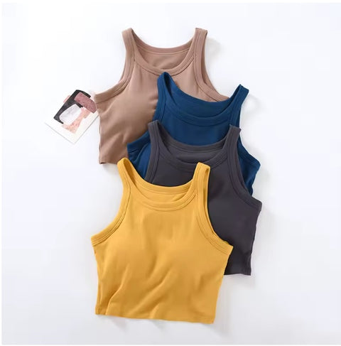 New Camisole with Padded Bust Solid Color Crop Undershirts Base Layer Tank TOP CODE: KAR3562