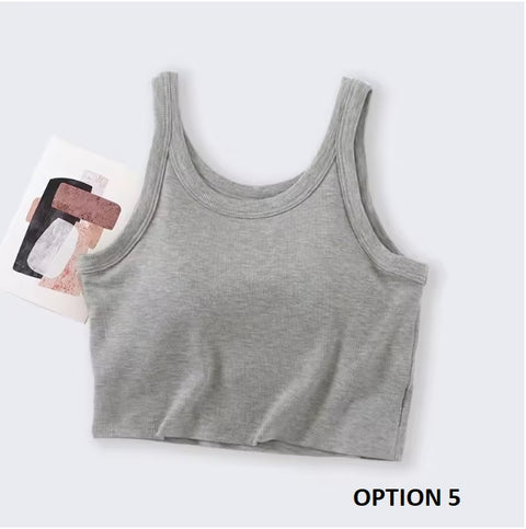 New Camisole with Padded Bust Solid Color Crop Undershirts Base Layer Tank TOP CODE: KAR3562