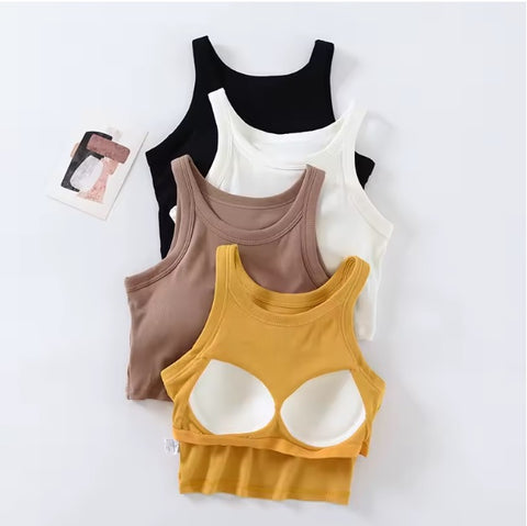 New Camisole with Padded Bust Solid Color Crop Undershirts Base Layer Tank TOP CODE: KAR3562