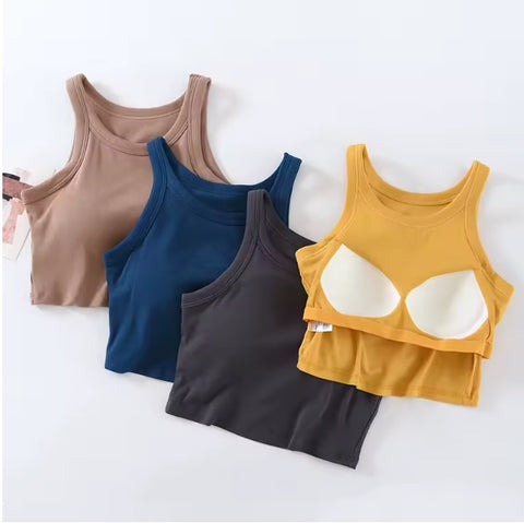 New Camisole with Padded Bust Solid Color Crop Undershirts Base Layer Tank TOP CODE: KAR3562