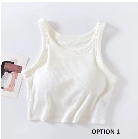 New Camisole with Padded Bust Solid Color Crop Undershirts Base Layer Tank TOP CODE: KAR3562