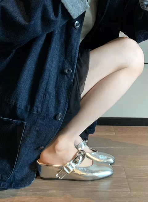 New Fashion Solid Square Toe Wedge Bright Bun Toe Buckle Casual Shoes Flats CODE: KAR3748