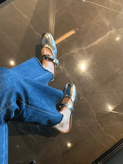 New Fashion Solid Square Toe Wedge Bright Bun Toe Buckle Casual Shoes Flats CODE: KAR3748