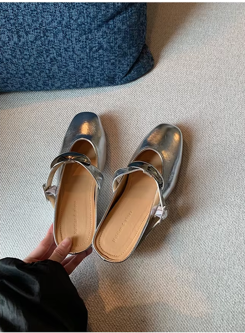 New Fashion Solid Square Toe Wedge Bright Bun Toe Buckle Casual Shoes Flats CODE: KAR3748