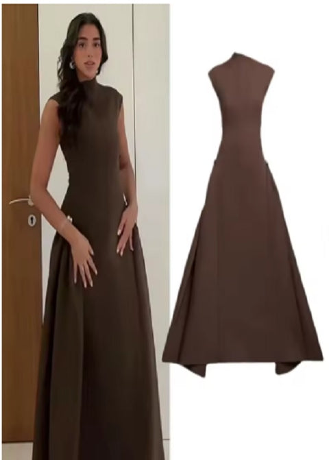 New Collar Pleated Sleeveless Slim Evening Party Long Dresses CODE: KAR3979