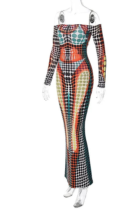 New Sexy Tie Dye Print Long Sleeve Backless Party Streetwear Maxi Dress CODE: KAR3950