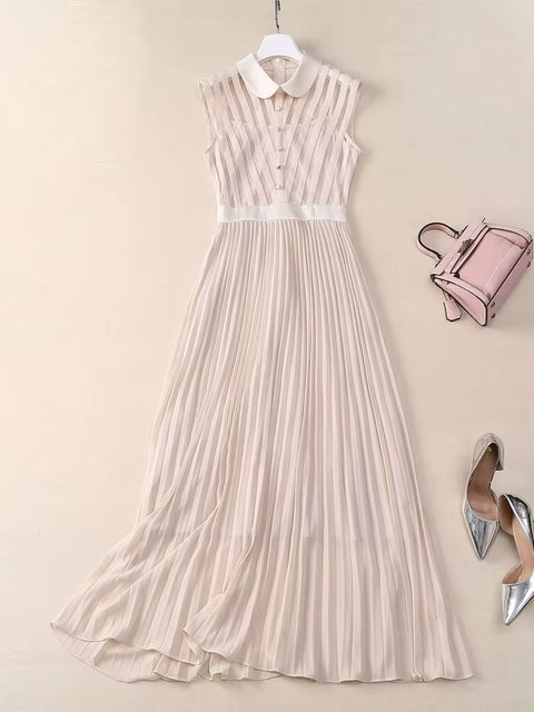 New Spliced Strip Pleated Sleeveless Patchwork Mesh Elegant Dress CODE: KAR3983