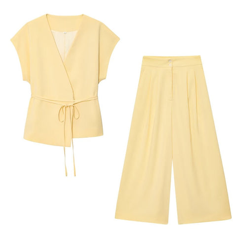 New V-Neck, Belt, Decorate, Slim Vests,Top Pants Set CODE: READY1757