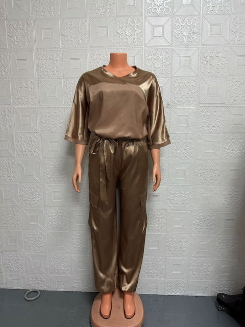 Summer Fashion O-neck Half Sleeved Top & Long Pants Casual Loose Two Piece Sets CODE: KAR3681