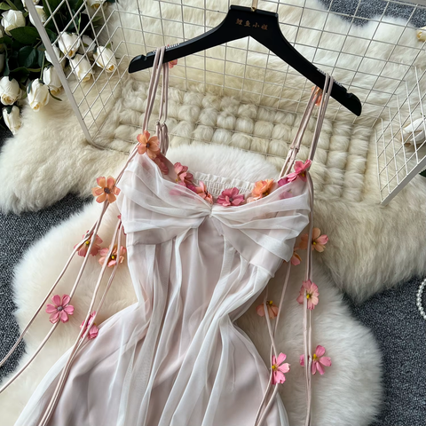 Sexy Flower Mesh Three-dimensional Spliced Slip Long Dress CODE: KAR3772