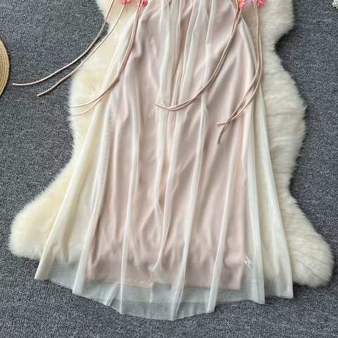 Sexy Flower Mesh Three-dimensional Spliced Slip Long Dress CODE: KAR3772