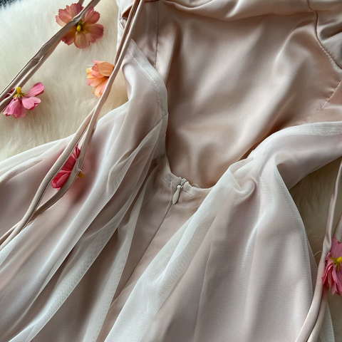 Sexy Flower Mesh Three-dimensional Spliced Slip Long Dress CODE: KAR3772