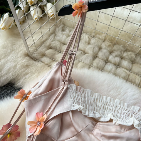 Sexy Flower Mesh Three-dimensional Spliced Slip Long Dress CODE: KAR3772