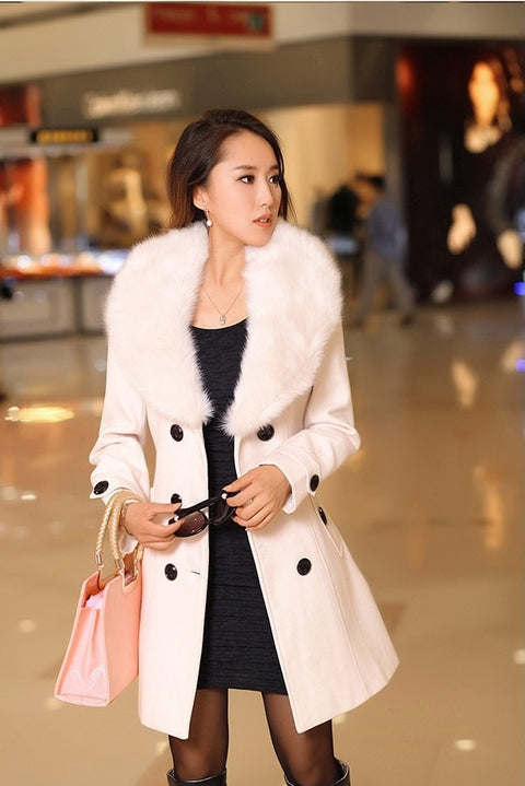 Double Fur Collar Long Winter Woolen Coat CODE: READY1065