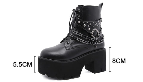 New Lace Up Night Club Short Boots With Chain SIZE: 35 CODE: READY1504