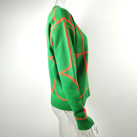 O-Neck Line Pattern Knitted Loose Sweater CODE: READY1415