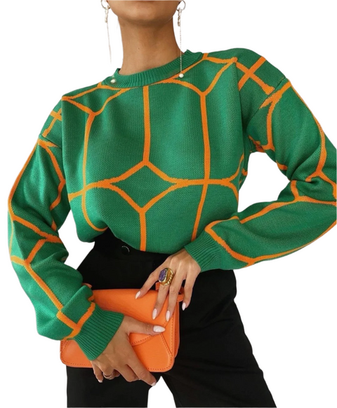 O-Neck Line Pattern Knitted Loose Sweater CODE: READY1415