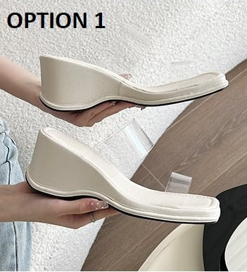 New Transparent Belt Platform Square Toe Slope Sandals CODE: KAR1921