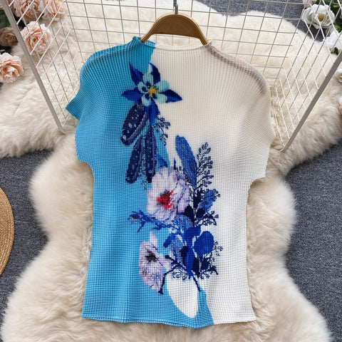 Summer Print T Shirt Suit Top + Midi Long Large Swing Pleated Skirt Set CODE: KAR1943