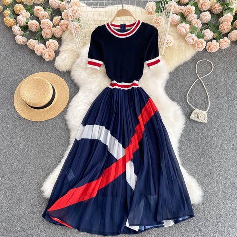 Summer Casual Fashion Patchwork Short Sleeve Midi dress CODE: KAR1944