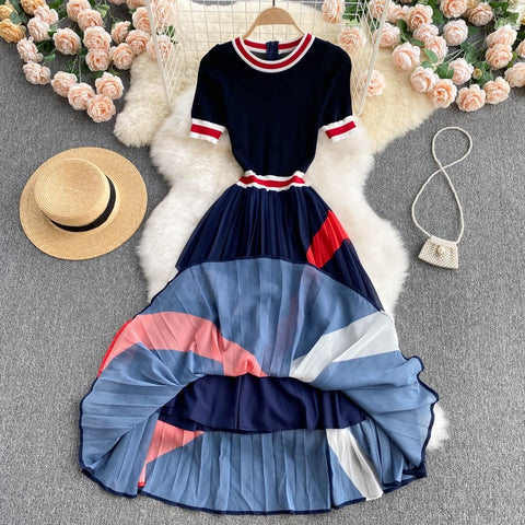 Summer Casual Fashion Patchwork Short Sleeve Midi dress CODE: KAR1944