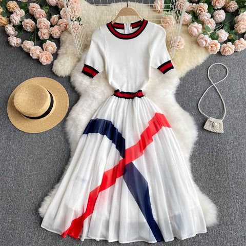 Summer Casual Fashion Patchwork Short Sleeve Midi dress CODE: KAR1944