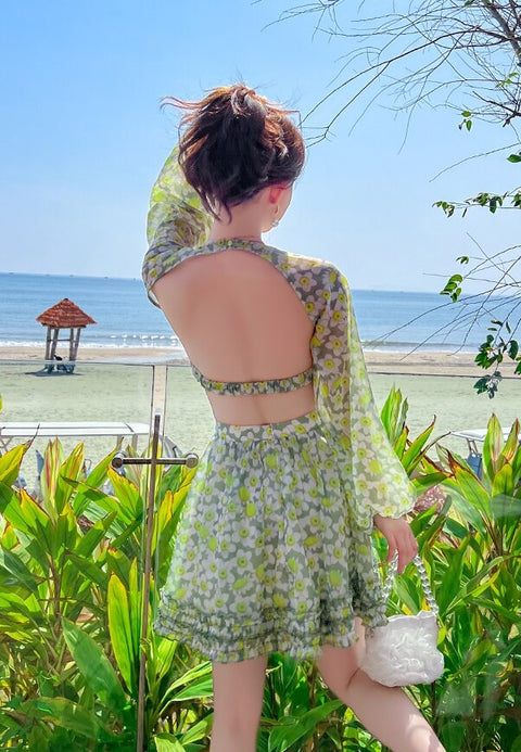 Summer Floral Print Sexy Backless Puff Sleeve Dress CODE: KAR1945
