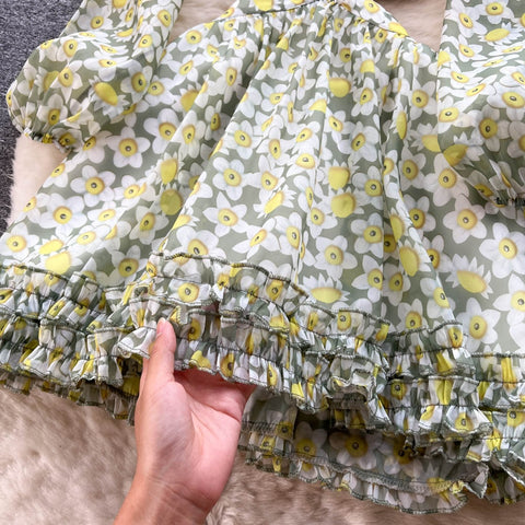 Summer Floral Print Sexy Backless Puff Sleeve Dress CODE: KAR1945