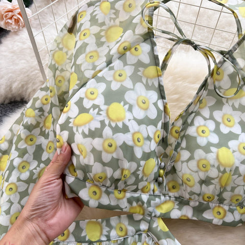 Summer Floral Print Sexy Backless Puff Sleeve Dress CODE: KAR1945