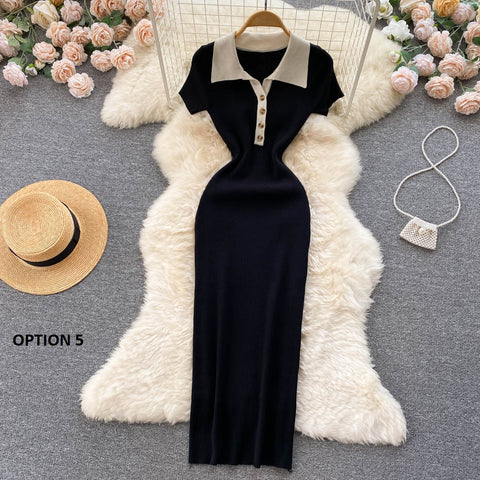 Sexy Elegant V Neck Turn Down Collar Slim Wrap Pencil Bodycon Midi Dress CODE: KAR1948