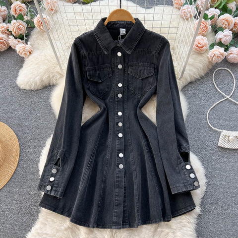 New Long Sleeves Turn Down Collar Pleated Elegant Dress CODE: KAR1949