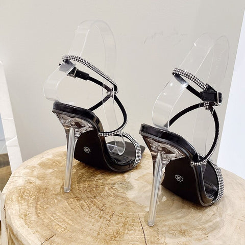 Summer Fashion Rhinestone Crystal Square Toe Clear High Heel CODE: KAR1953