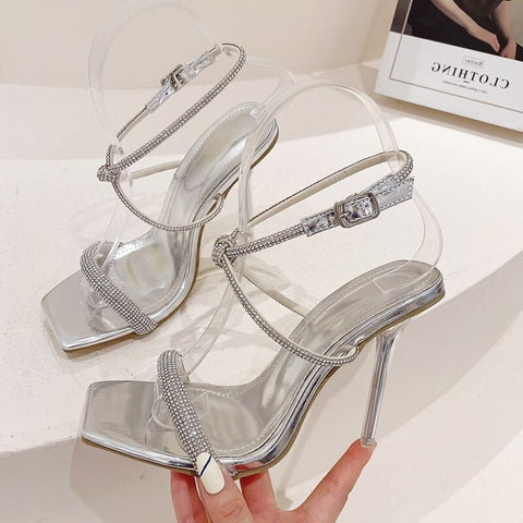 Summer Fashion Rhinestone Crystal Square Toe Clear High Heel CODE: KAR1953