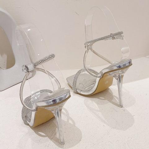 Summer Fashion Rhinestone Crystal Square Toe Clear High Heel CODE: KAR1953