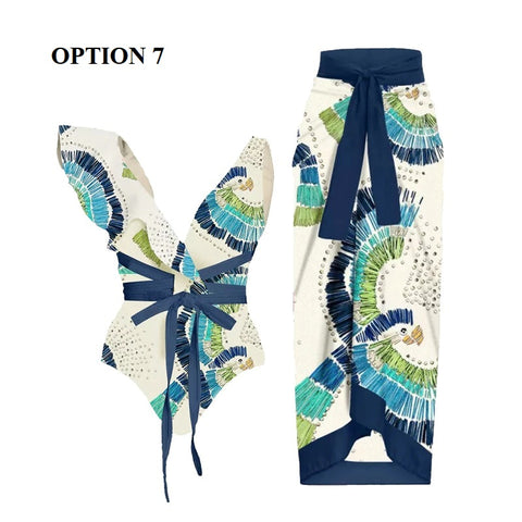 Summer Retro Ruffle Swimsuit & Skirt Asymmetrical Holiday Beach Dress CODE: KAR1954