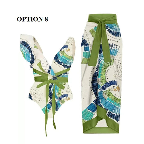 Summer Retro Ruffle Swimsuit & Skirt Asymmetrical Holiday Beach Dress CODE: KAR1954