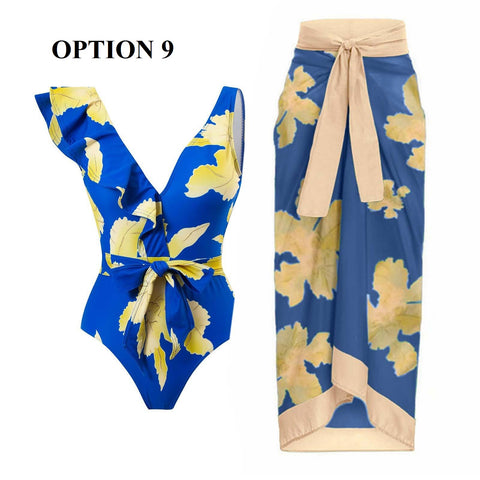 Summer Retro Ruffle Swimsuit & Skirt Asymmetrical Holiday Beach Dress CODE: KAR1954