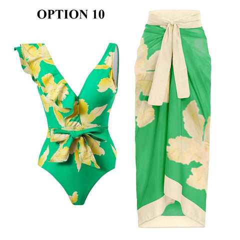 Summer Retro Ruffle Swimsuit & Skirt Asymmetrical Holiday Beach Dress CODE: KAR1954