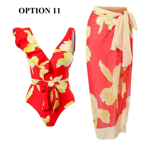 Summer Retro Ruffle Swimsuit & Skirt Asymmetrical Holiday Beach Dress CODE: KAR1954