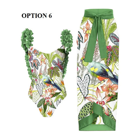 Summer Retro Ruffle Swimsuit & Skirt Asymmetrical Holiday Beach Dress CODE: KAR1954
