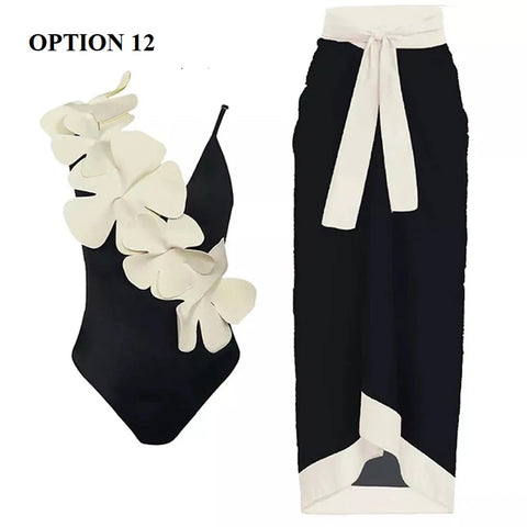 Summer Retro Ruffle Swimsuit & Skirt Asymmetrical Holiday Beach Dress CODE: KAR1954