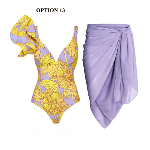 Summer Retro Ruffle Swimsuit & Skirt Asymmetrical Holiday Beach Dress CODE: KAR1954