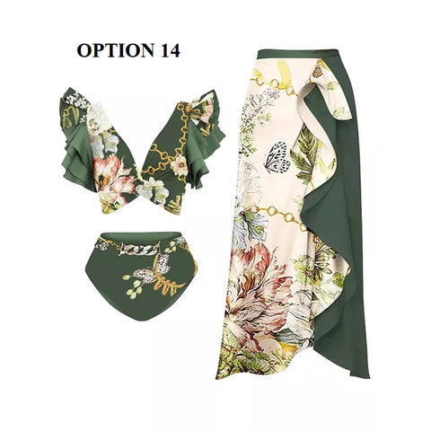 Summer Retro Ruffle Swimsuit & Skirt Asymmetrical Holiday Beach Dress CODE: KAR1954