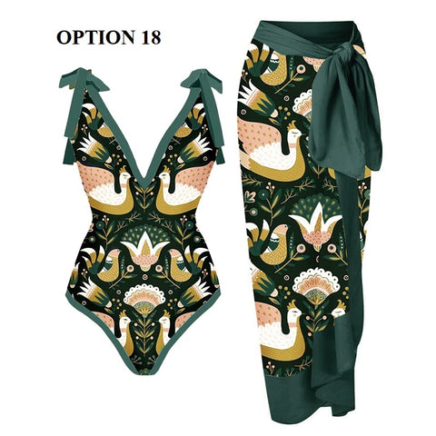 Summer Retro Ruffle Swimsuit & Skirt Asymmetrical Holiday Beach Dress CODE: KAR1954
