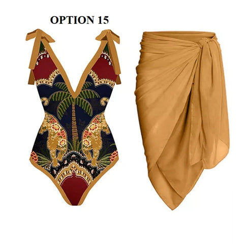 Summer Retro Ruffle Swimsuit & Skirt Asymmetrical Holiday Beach Dress CODE: KAR1954