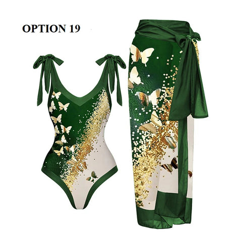 Summer Retro Ruffle Swimsuit & Skirt Asymmetrical Holiday Beach Dress CODE: KAR1954