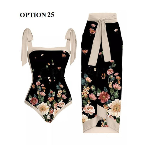 Summer Retro Ruffle Swimsuit & Skirt Asymmetrical Holiday Beach Dress CODE: KAR1954