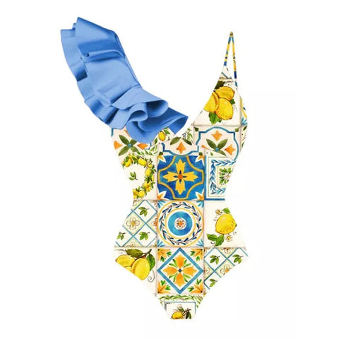 Summer Retro Ruffle Swimsuit & Skirt Asymmetrical Holiday Beach Dress CODE: KAR1954