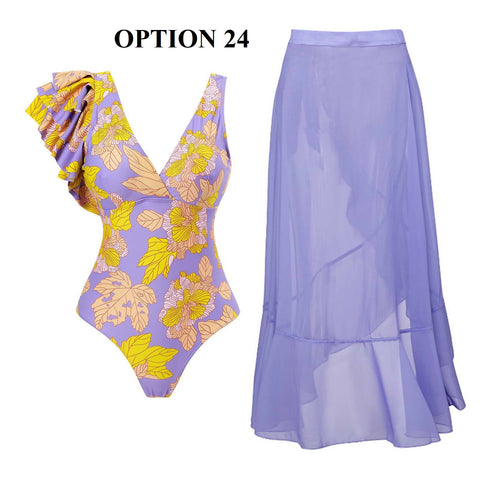 Summer Retro Ruffle Swimsuit & Skirt Asymmetrical Holiday Beach Dress CODE: KAR1954