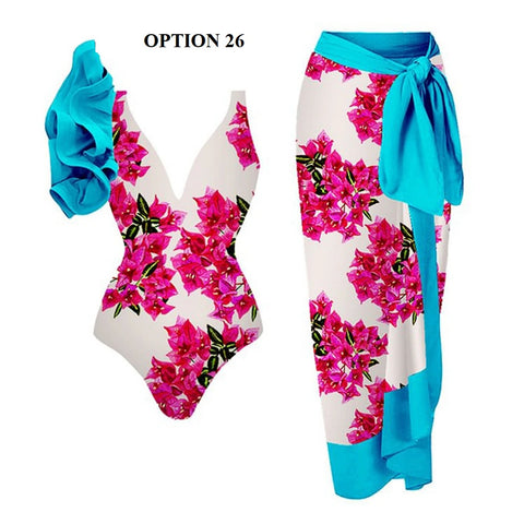 Summer Retro Ruffle Swimsuit & Skirt Asymmetrical Holiday Beach Dress CODE: KAR1954